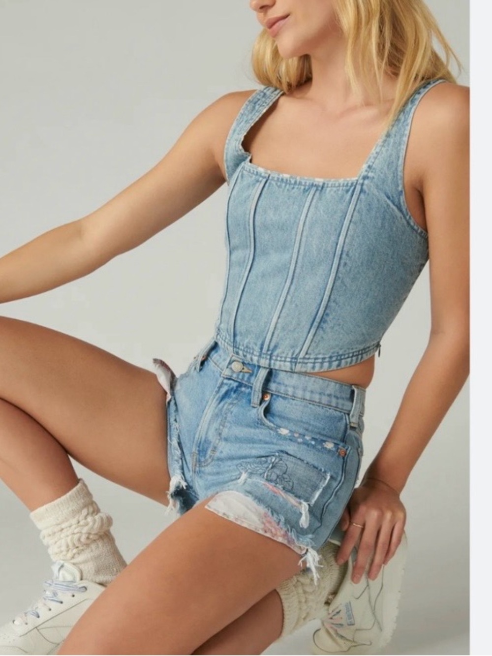 laura ashley X lucky brand denim corset cropped tank
